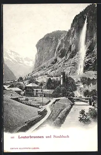 AK Lauterbrunnen, Ortspartie und Staubbachfall