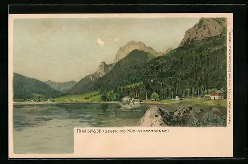 Künstler-Lithographie Alexander Marcks: Hintersee, gegen die Mühlsturzhörner