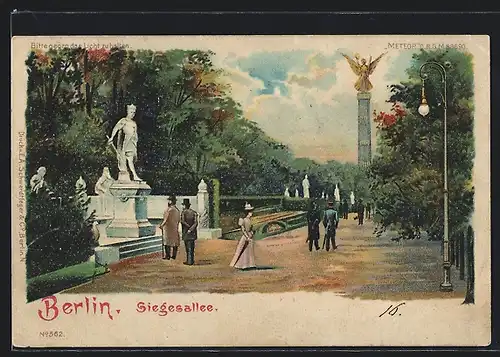 Lithographie Berlin, Siegesallee, Halt gegen das Licht: Vollmond