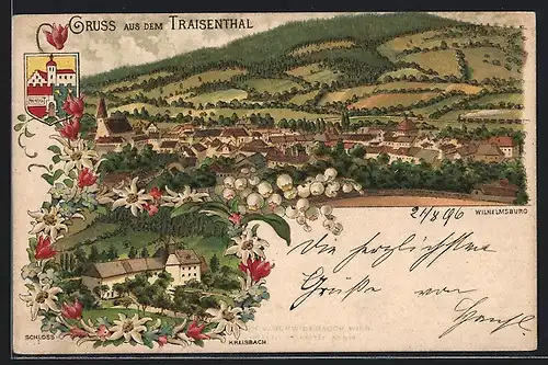 Lithographie Wilhelmsburg i. Traisenthal, Schloss Kreisbach, Ortsansicht