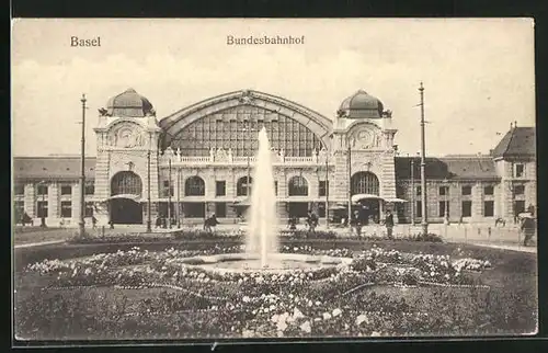 AK Basel, Ansicht vom Bundesbahnhof