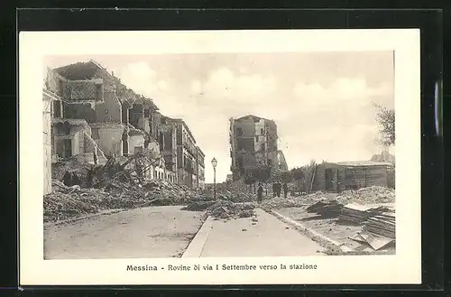 AK Messina, Rovine di via I Settembre verso la stazione, Erdbeben