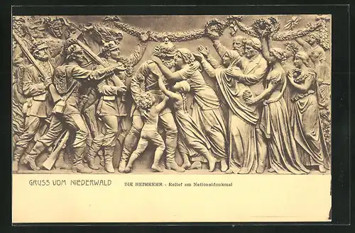 AK Rüdesheim am Rhein, Niederwald-Denkmal, Relief Die Heimkehr