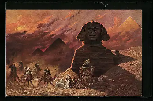 Künstler-AK Gizeh, Sphinx in Simoom