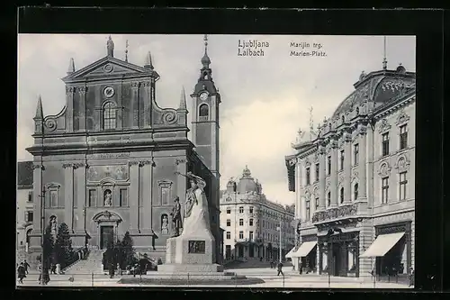 AK Laibach, Marien-Platz mit Denkmal