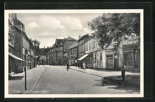 AK Soltau / Lüneburger Heide, Blick in die Hauptstrasse mit Häusern