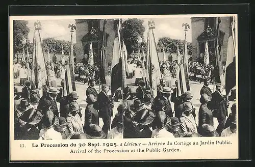 Stereo-AK Lisieux, La Procession 1925, Arrivée du Cortège au Jardin Public