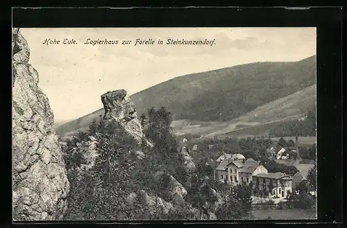 AK Steinkunzendorf, Gasthof Logierhaus zur Forelle, Steinformation Hohe Eule