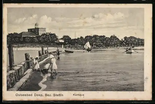 AK Ostseebad Deep, am Strand vor dem Kurhaus