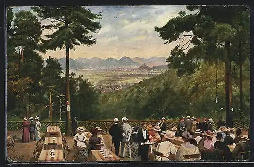 Künstler-AK Casselsruhe bei Bonn, Blick auf Godesberg und Siebengebirge