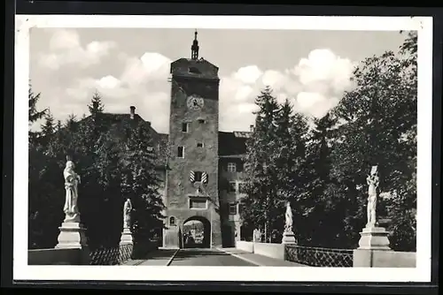 AK Waldshut am Hochrhein, Oberes Tor mit Statue