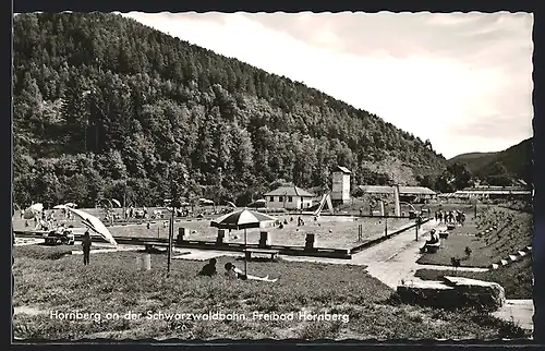 AK Hornberg an der Schwarzwaldbahn, im Freibad Hornberg