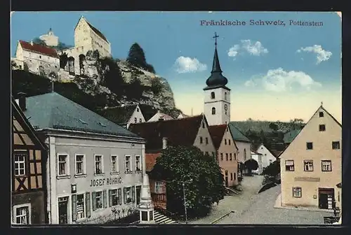 AK Pottenstein i. Fränk. Schweiz, Ortsansicht mit Gasthaus Josef Röhrig