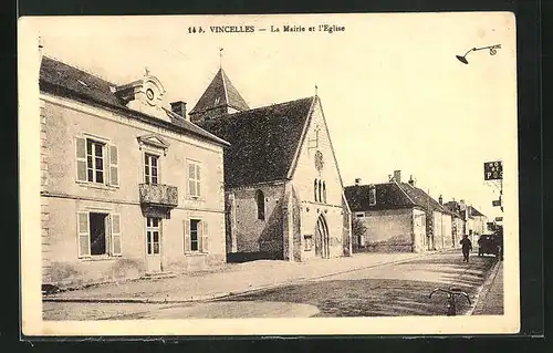 AK Vincelles, La Mairie et l'Eglise