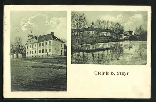 AK Gleink, Ansicht der Volksschule, Blick zum Benediktinerstift