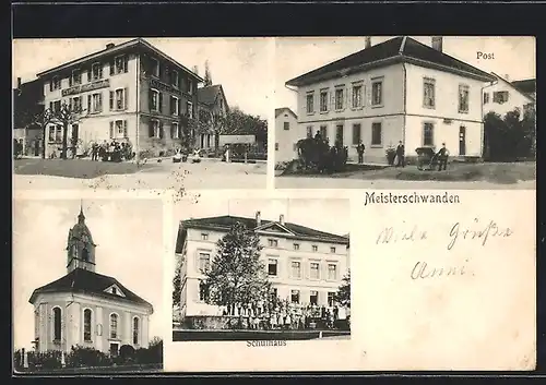 AK Meisterschwanden, Gasthaus zum Löwen, Schulhaus, Post