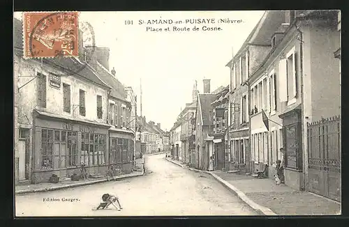 AK Saint-Amand-en-Puisaye, Place et Route de Cosne