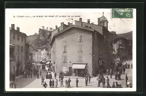 AK Tenay, La Place du Pont et la Rue de la Gare