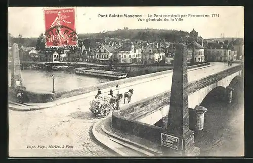 AK Pont-Sainte-Maxence, Le Pont construit par Perronet en 1774, vue gènèrale de la Ville
