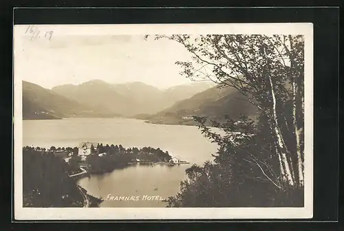 AK Framnäs, Panoramablick auf Ort, See und Gebirge