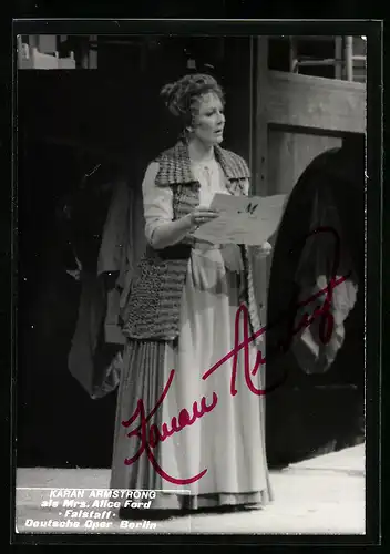 AK Berlin, Deutsche Oper, Opernsängerin Karan Armstrong als Mrs. Alice Ford in Falstaff, Autograph