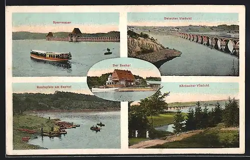 AK Soest, Gasthaus Seehof, Sperrmauer am Möhnesee, Körbecker Viadukt