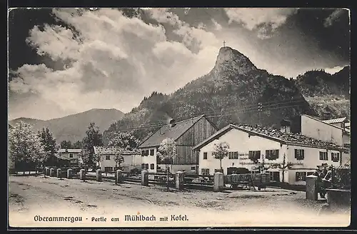 AK Oberammergau, Partie am Mühlbach mit Kofel