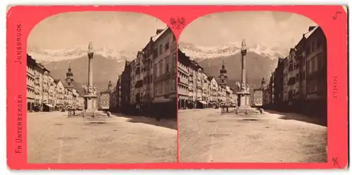 Stereo-Fotografie Fr. Unterberger, Ansicht Innsbruck, Ortspartie mit Mariensäule