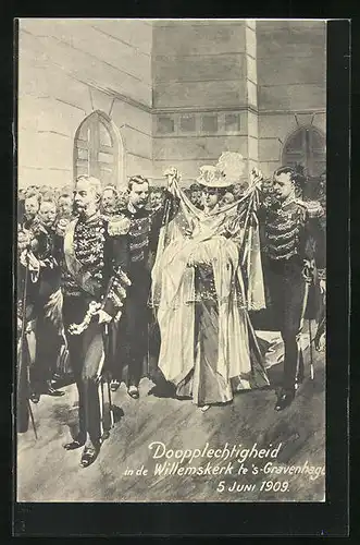 AK Doopplechtigheid in de Willemskerk te `s-Gravenhage, 5 Juni 1909