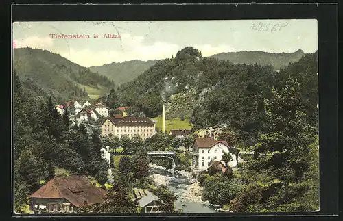 AK Tiefenstein im Albtal, Ortspartie mit Brücke