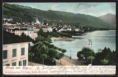 AK Zug, Teilansicht mit Bergen