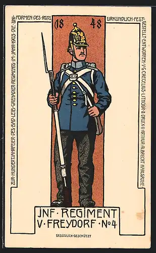 Künstler-AK Mannheim, Soldat des Inf. Regiment v. Freydorf No. 4