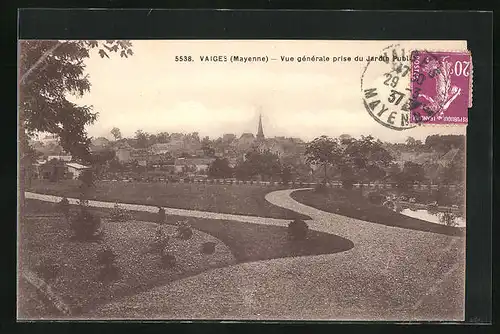 AK Vaiges, Vue générale prise du Jardin Public