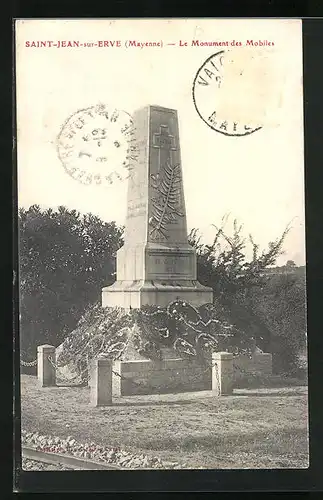 AK Saint-Jean-sur-Ervie / Mayenne, Le Monument des Mobiles, Denkmal mit Kränzen