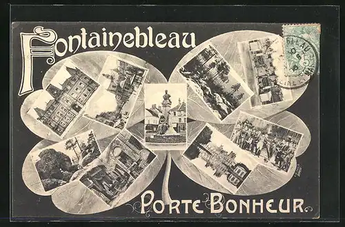 AK Fontainebleau, Kleeblatt mit Ansichtskartenmotiven, Montage