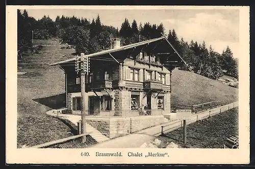 AK Braunwald, Chalet Merkur mit Weg und Umgebung