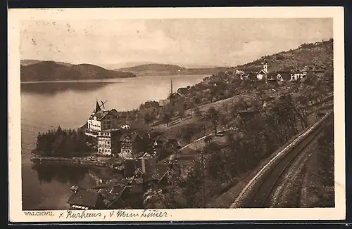 AK Walchwil, Teilansicht mit Kurhaus und Bahnschienen