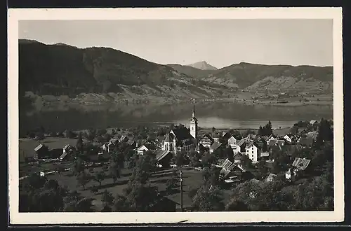 AK Oberägeri, Gesamtansicht mit Rigi aus der Vogelschau