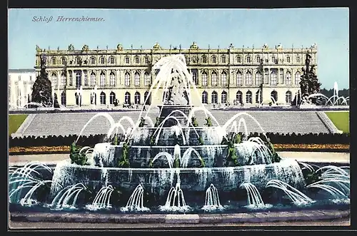 AK Kgl. Schloss Herrenchiemsee mit Brunnen