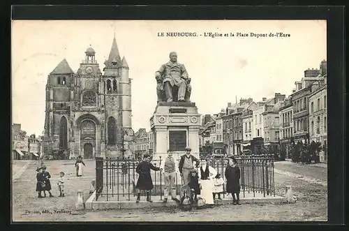 AK Le Neubourg, L`Eglise et la Place Dupont de-l`Eure