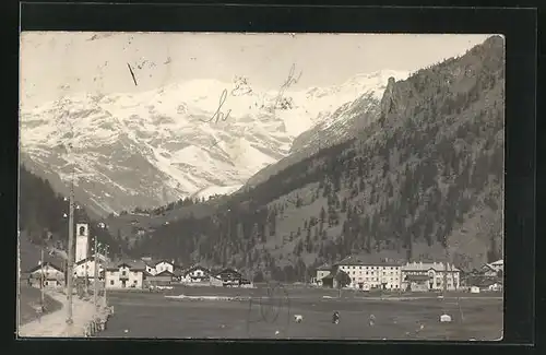 AK Gressoney, Feldpartie mit Blick zum Ort