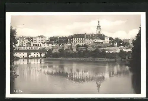 AK Pisek, Uferpartie mit Blick zur Kirche