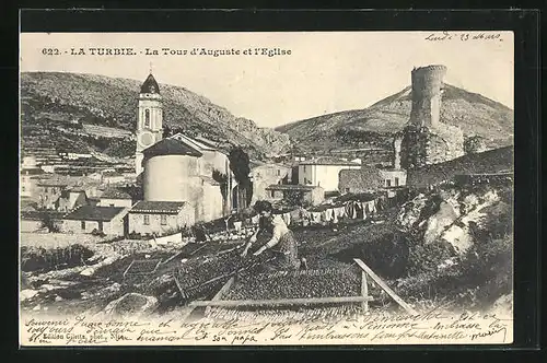 AK La Turbie, La Tour d`Auguste et l`Eglise