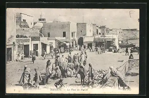 AK Bizerte, La Place du Marche, Marchands avant Boutiques et Cafe du Commerce