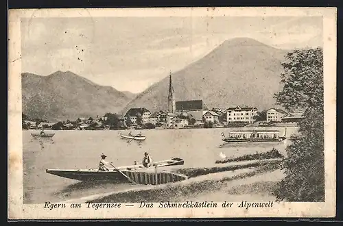 AK Egern, Ortspartie mit Tegernsee, Ruderboote