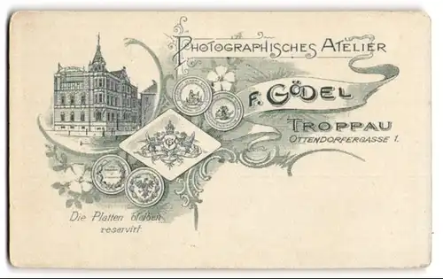 Fotografie F. Gödel, Troppau, Ansicht Troppau, Photographisches Atelier F. Gödel, Ottendorfergasse 1