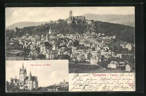 AK Königstein i. T., Panorama & Villa Andrea mit Ruine