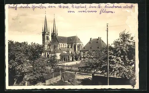 AK Ottersweier, Kirche und Pfarrhaus im Sonnenlicht