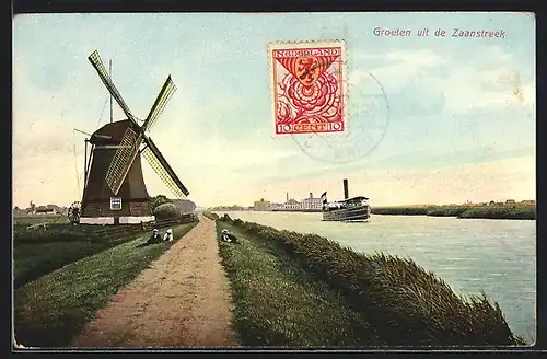 AK Zaanstreek, Windmühle und Dampfer