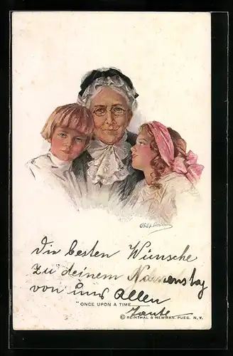 Künstler-AK Philip Boileau: Once upon a time, Alte Grossmutter mit ihren Enkeln